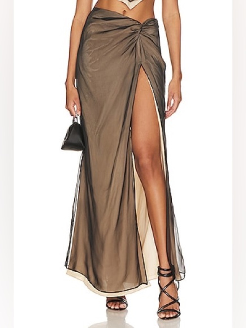 NBD Revolve Amryn Maxi Skirt Side Slit Black & Nude Women's Size L NWT